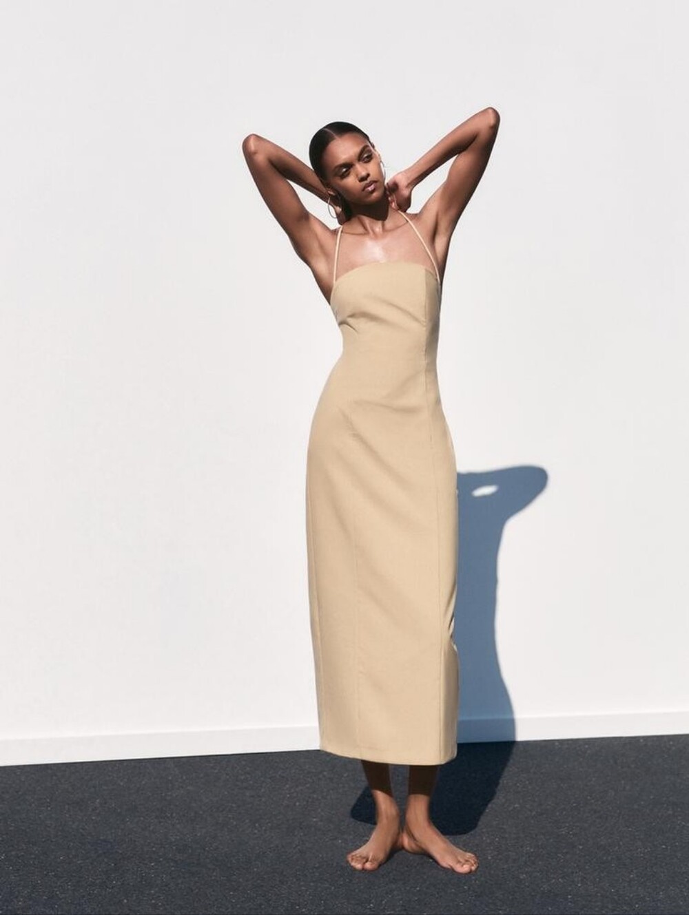 Zara Tan Strappy Midi Dress